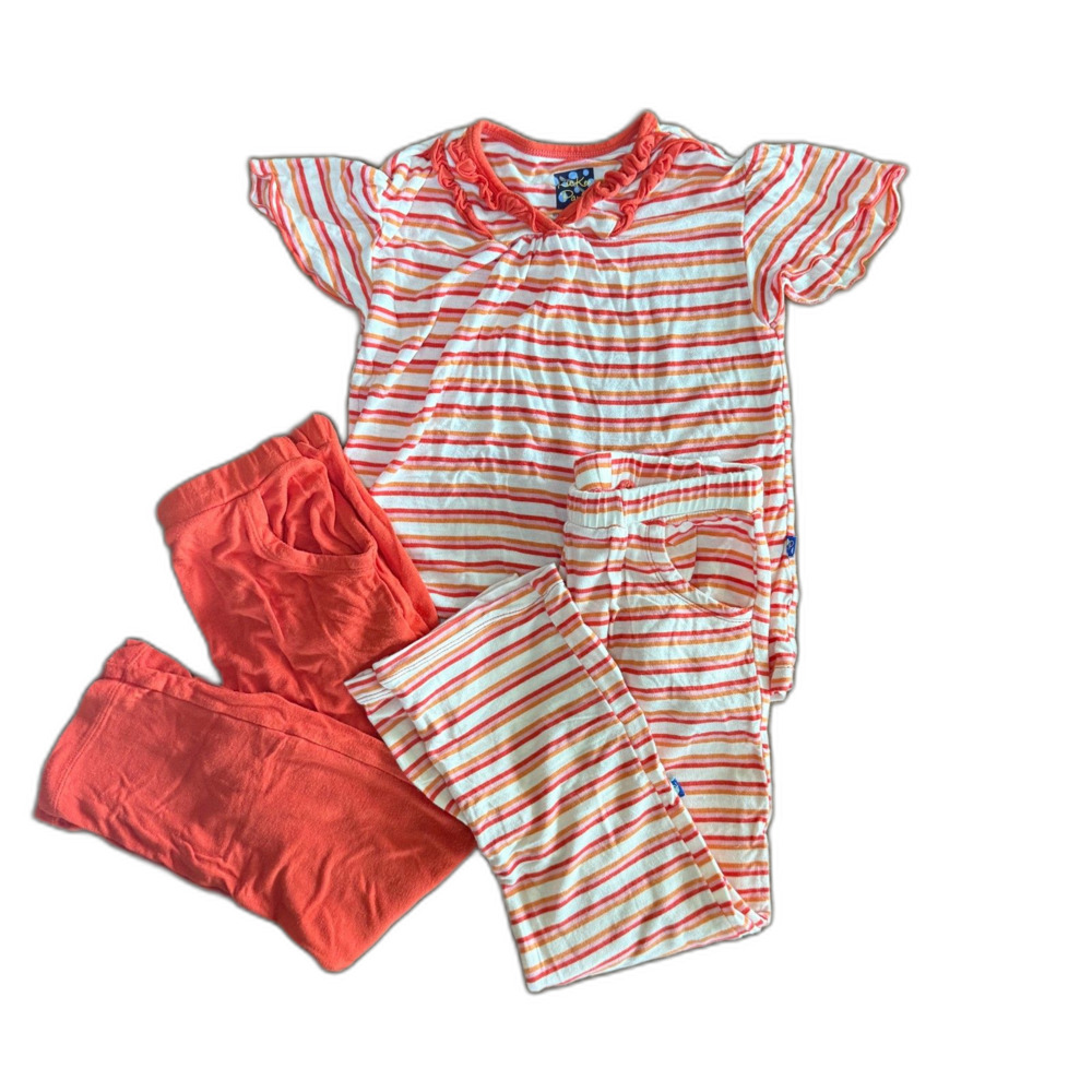 Kickee Pants Red & Orange Fresh Water Stripe Tee & Pants Sets Girls' 4T